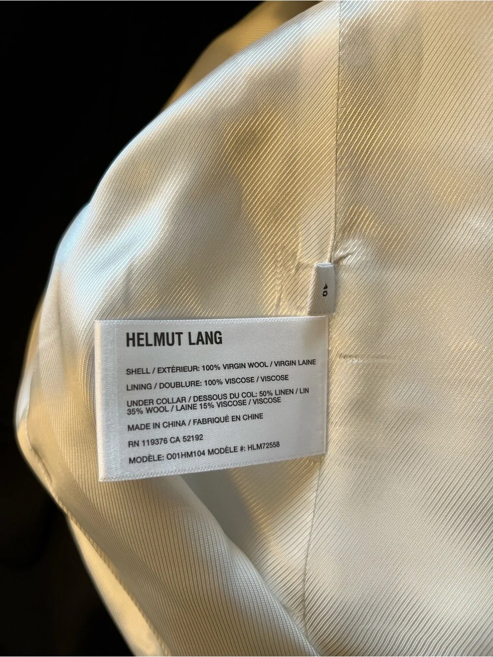 HELMUT LANG Men's Black Blazer with White Lining -  Virgin Wool size 40